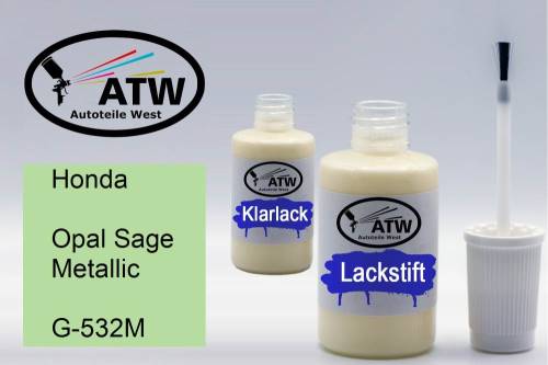 Honda, Opal Sage Metallic, G-532M: 20ml Lackstift + 20ml Klarlack - Set, von ATW Autoteile West.